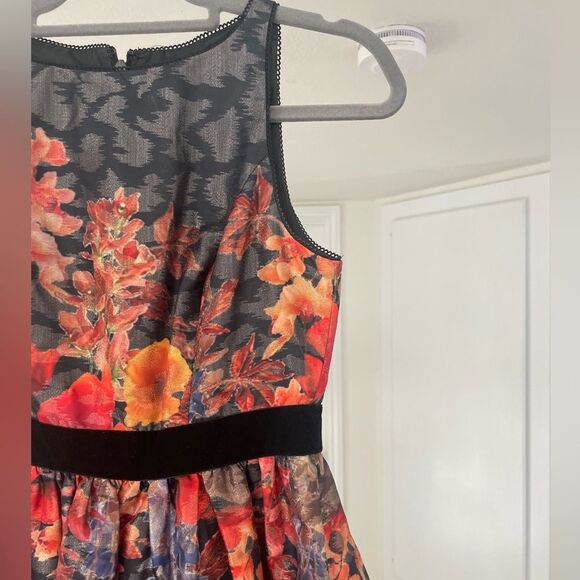 Adrianna Papell Black and Red Floral Midi Dress - Picture 2 of 5